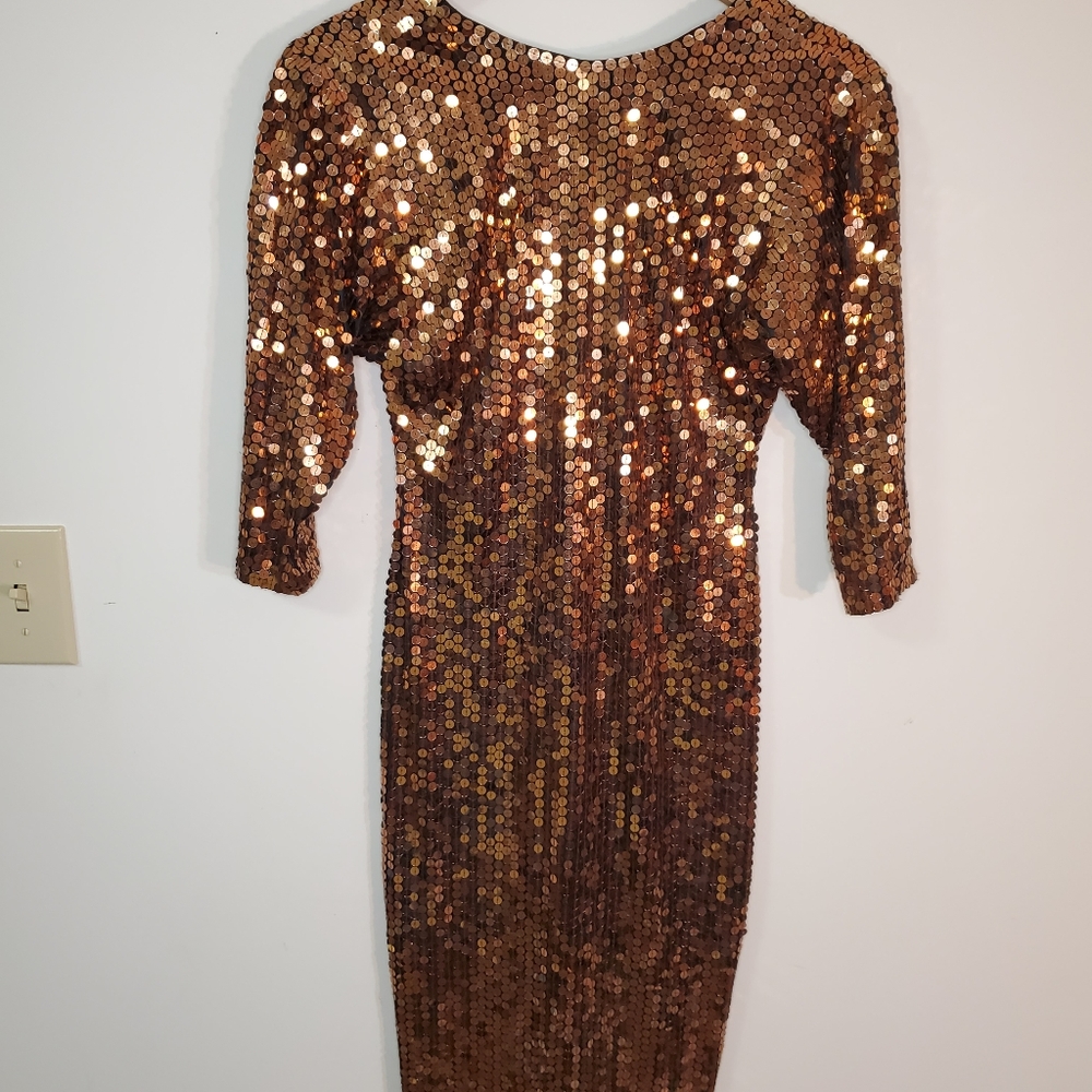 Oleg Cassini Copper Sequined Dress
